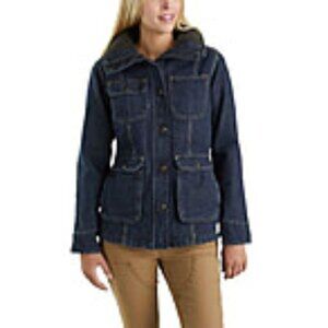 Carhartt Duck Wesley Chore Coat Sherpa Lined Denim Jacket Womens Medium